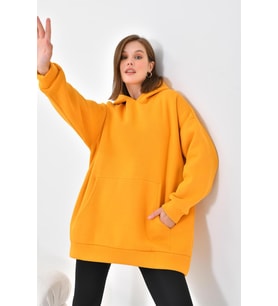Ftz Women Kadın Oversize 3 İp Şardonlu Kapüşonlu Sweatshirt Hardal 10000