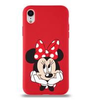Apple iPhone XR Uyumlu Lansman Kılıf Minnie Mouse Tasarımlı Altı Kapalı İçi Kadife Kaplı  Kapak (Şeffaf)