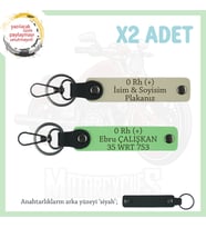 Motorcu Tarzı Plakalı & İsimli x2 Deri Set Anahtarlık, 0 Rh (+) Kan Grubu ile, S Kahve-F Yeşil-Syh (Çok Renkli)