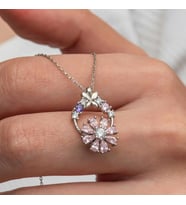 Gümüş Pembe Dönen Çiçek Kadın Kolye
