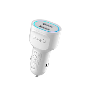 CC-01 Hızlı Şarj Özellikli LED Işıklı Dual USB Araç Şarj Başlığı 18W (Beyaz)
