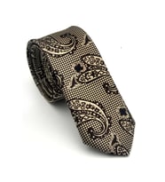 Bej Şal Desenli Kahverengi Dokuma Kumaş Mendilli Slim Fit Kravat // SDK-2606-4