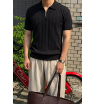 Erkek Slim Fit Fermuarlı Polo Yaka Saç Örgü Desenli Triko Tişört – Yazlık Pamuklu Esnek Örme