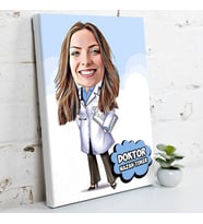 Kadın Doktor İçin Karikatürlü Kanvas Tablo