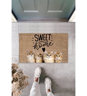 Dormot Modern Dijital Baskı Sweet Home Kedi Temalı Kapı önü paspası (Bej)