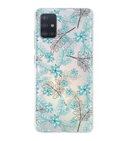 Samsung Galaxy A51 Uyumlu Kapak Floral Su Yeşili Tasarımlı Şeffaf Silikon Kılıf