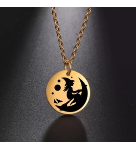 Kişiye Özel 925 Ayar Gümüş Uçan Cadı Disk Kolye (Gold)