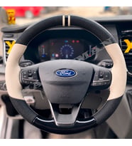 Ford Custom Dikme Direksiyon Kılıfı Delikli Deri Parlak Siyah Bej Detay Çift Yüzük ve Dikiş 2020-2026