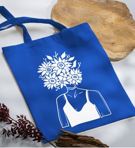 BK Gift Modern Art Tasarımlı Mavi Kumaş Bez Çanta, Baskılı Omuz Çantası, Alışveriş Çantası, Arkadaşa Hediye-5