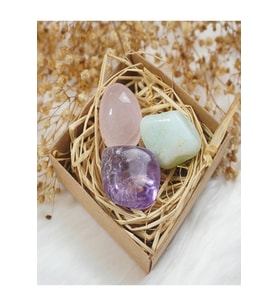 Aquamarin -  Pembe Kuvars ve Ametist Taşı 3 lü Set