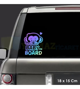 Baby On Board Arabada Bebek Var Hologram Renkli Cam Yapıştırma Araba Çıkartma Etiket 18 x 15 Cm