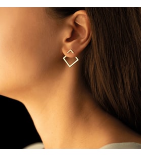 Ear Jacket Kare Gümüş Küpe (Gold)
