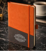 BK Gift Kişiye Özel Turuncu Termo Deri Defter -11, Kartvizit Bölmeli, Çizgili Ivory Kağıt