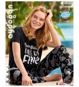 Aydoğan Homewear -Everything Will be Fine- Yazılı Viskos Yazlık Pijama Takımı (Siyah)