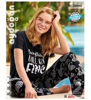 Aydoğan Homewear -Everything Will be Fine- Yazılı Viskos Yazlık Pijama Takımı (Siyah)