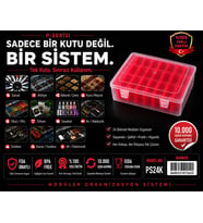 P-SERİSİ 24 lü Plastik Kırmızı Şeffaf Kutu Seti 24 Küçük Kutu Mödüler Saklama, Organizer, Ambalaj sistemi