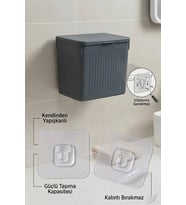 Banyo Çöp Kovası ve Klozet Fırçası Duvara Yapıştırmalı Antrasit Fırça