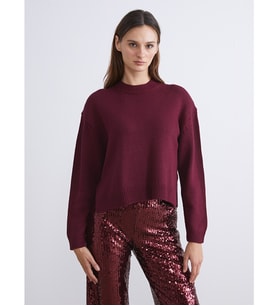 LCW Vision Bordo Bisiklet Yaka Oversize Kadın Triko Kazak
