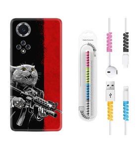 Huawei Nova Y70 Y90 Nova 9 SE  Kılıf Kablo Koruma Spiral Silikon Çılgın Kedi 1674