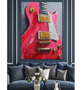 Kırmızı Elektro Gitar Detayı Dekoratif Kanvas - Mdf Ahşap Tablo