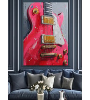 Kırmızı Elektro Gitar Detayı Dekoratif Kanvas - Mdf Ahşap Tablo