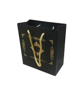 Karton İpsaplı Hediye Çantası Saray Desenli GOLD 15X17X8 10 Adet  Siyah