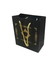 Karton İpsaplı Hediye Çantası Saray Desenli GOLD 15X17X8 10 Adet  Siyah