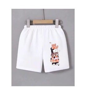 Beli Lastikli Baskılı Mini Şort - Beyaz
