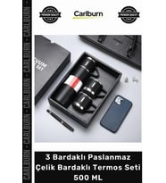 #Termos 304 Kalite Sızdırmaz Isı Yalıtımlı 3 Bardaklı Paslanmaz Çelik Bardaklı Termos Seti 500 ML