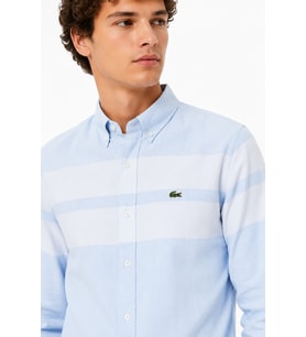Lacoste Men's Slim Fit Blue Shirt Slim Fit Pamuklu Renk Bloklu Erkek Gömlek Mavi