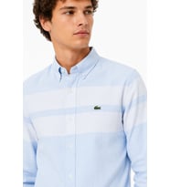 Lacoste Men's Slim Fit Blue Shirt Slim Fit Pamuklu Renk Bloklu Erkek Gömlek Mavi