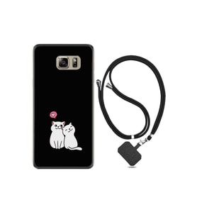 Samsung Galaxy Note 5 Kılıf Silikon Desen Boyun Askılı Love Cats 1690