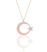 Söğütlü Silver Gümüş rose zirkon taşlı ay yıldız kolye