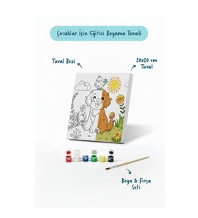 Sevimli Köpek ve Kuş Temalı Çocuk Boyama Tuvali – Şövalesiz Eğitici Boyama Seti 20x20 cm