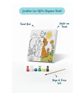Sevimli Köpek ve Kuş Temalı Çocuk Boyama Tuvali – Şövalesiz Eğitici Boyama Seti 20x20 cm