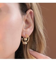 İncili Hareketli Halkalı Zirkon Taşlı Gold Kaplama Gümüş Küpe
