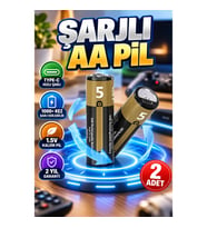 2'li AA Şarjlı Lityum Pil 1.5V USB Type-C Hızlı Şarj, 3200mWh, 1000+ Şarj Döngüsü