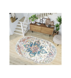 Eliana Home Baskılı, Yıkanabilir Kaymaz Taban Oval Halı LNA7230-HY1045 100x150 cm (Mavi)