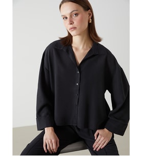LCW Vision Siyah Oversize Kadın Gömlek