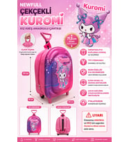 NEWFULL ÇEKÇEKLİ KUROMİ KIZ ANAOKUL SIRT ÇANTASI (Pembe- Mor)