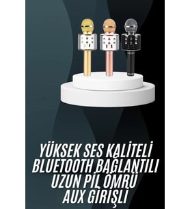 Karaoke Mikrofon Bluetooth Bağlantılı Aux Girişli Uzun Pil Ömrü Yüksek Ses Kaliteli