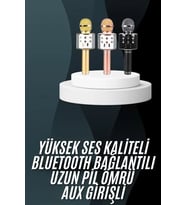Karaoke Mikrofon Bluetooth Bağlantılı Aux Girişli Uzun Pil Ömrü Yüksek Ses Kaliteli
