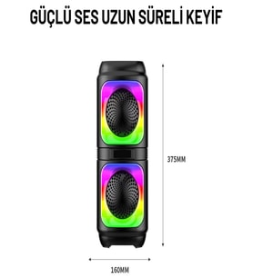 RGB LED Işıklı Bluetooth Hoparlör – 1200mAh Şarjlı, TWS Destekli, Çift 4’’ Hoparlör, FM Radyo ve Çoklu Bağlantı Modu