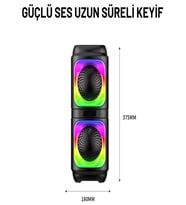 RGB LED Işıklı Bluetooth Hoparlör – 1200mAh Şarjlı, TWS Destekli, Çift 4’’ Hoparlör, FM Radyo ve Çoklu Bağlantı Modu