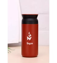 Kişiye Özel 500 ML Paslanmaz Çelik Kelebek Baskılı Termos  8 Saat Isı Koruma  Kahve ve Çay Termosu (Kırmızı)