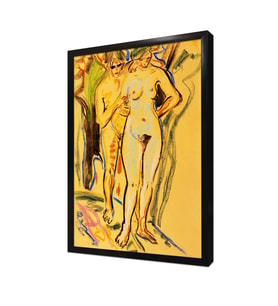 Two Nudes İn An Exotic Landscape Çerçeveli Mdf Tablo