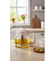 Renkli Süzgeçli Cam Demlik 700 ml -Bej