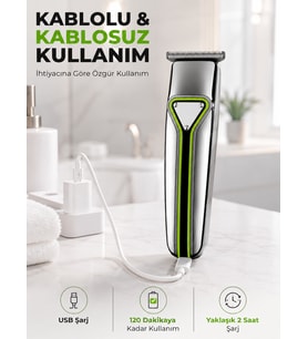 T Bıçaklı Saç Sakal Kesme Makinesi Şarjlı Kablosuz Ense Favori Şekillendirme Tıraş Makinesi