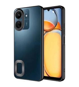 Coverzone Xiaomi Poco C65 ile uyumlu K?l?f Kamera Korumal? Logo G�steren Parlak renk kenar �izgileri ile ??k bir tasar?m Colored Z-Omega Kapak Siyah
