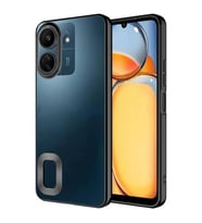 Coverzone Xiaomi Poco C65 ile uyumlu K?l?f Kamera Korumal? Logo G�steren Parlak renk kenar �izgileri ile ??k bir tasar?m Colored Z-Omega Kapak Siyah